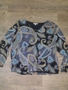 Women’s Paisley V-Neck Blouse - Black & Blue